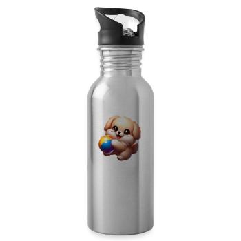 Puppy playing - Trinkflasche mit integriertem Trinkhalm - Lightsilver - Rechts