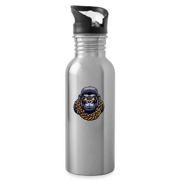 Gorilla with Gold Chain - Water bottle with straw - silver - Right