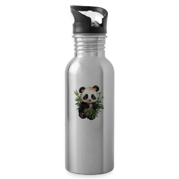Panda Mignon - Gourde avec paille intégrée - argent clair - Droite