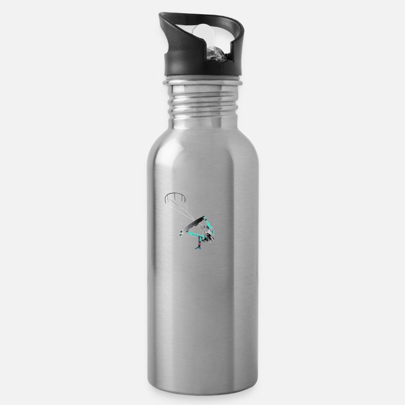 Kitesurfen Windkind - Trinkflasche mit integriertem Trinkhalm - Lightsilver