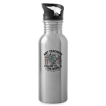 Kunstlehrer färben die Welt - Trinkflasche mit integriertem Trinkhalm - Lightsilver - Rechts