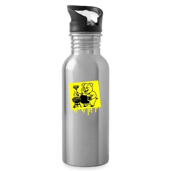 Schwein Grillen Bier - Trinkflasche mit integriertem Trinkhalm - Lightsilver - Rechts