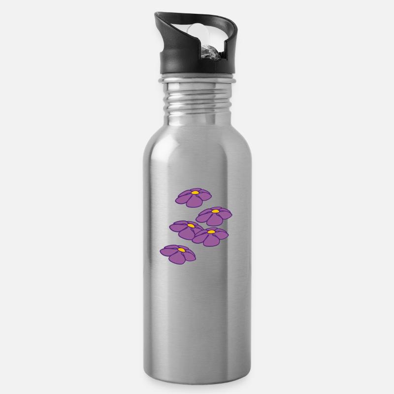 blumen - Trinkflasche mit integriertem Trinkhalm - Lightsilver