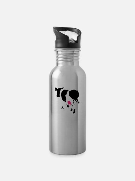 Die Kuh - Trinkflasche mit integriertem Trinkhalm - Lightsilver