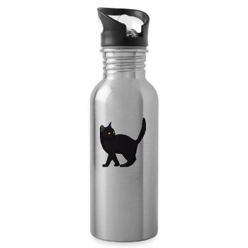 Cat Black - Water bottle with straw - silver - Right