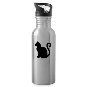 katze schwarz herz - Trinkflasche mit integriertem Trinkhalm - Lightsilver - Rechts