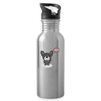 French Bulldog - Water bottle with straw - silver - Right