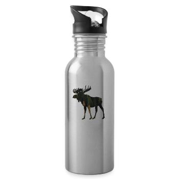 Elch Camping Jäger Naturfreund T-Shirt Geschenk - Trinkflasche mit integriertem Trinkhalm - Lightsilver - Rechts