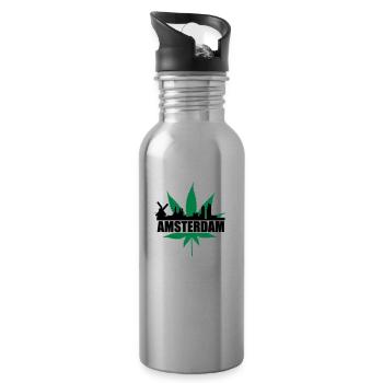 amsterdam skyline - Water bottle with straw - silver - Right