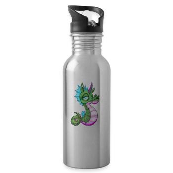 Cute Seahorse Unicorn Seahorse Gift Idea - Water bottle with straw - silver - Right