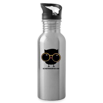 Eule mit Brille (b) - Trinkflasche mit integriertem Trinkhalm - Lightsilver - Rechts