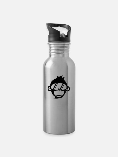 affe_skibrille_01 - Trinkflasche mit integriertem Trinkhalm - Lightsilver