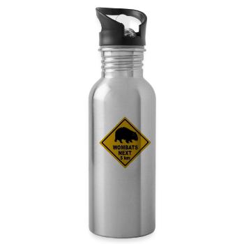 Wombats next 5 km Strassenschild - Trinkflasche mit integriertem Trinkhalm - Lightsilver - Rechts