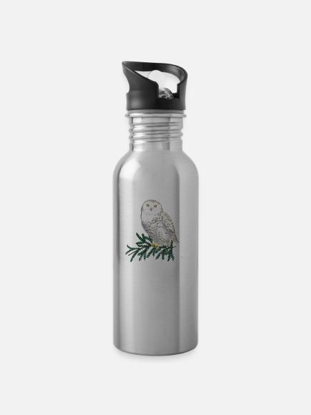 Schneeeule im Wald - Trinkflasche mit integriertem Trinkhalm - Lightsilver