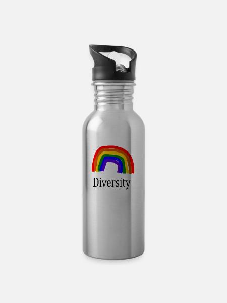 Regenbogen Diversity bunt kreativ - Trinkflasche mit integriertem Trinkhalm - Lightsilver