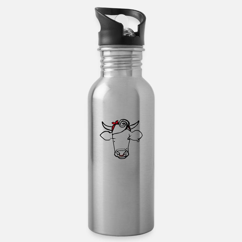 Frau Stier - Trinkflasche mit integriertem Trinkhalm - Lightsilver