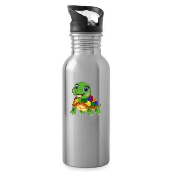 arc-en-ciel tortue lgbt tortue aquatique animal - Gourde avec paille intégrée - argent clair - Droite