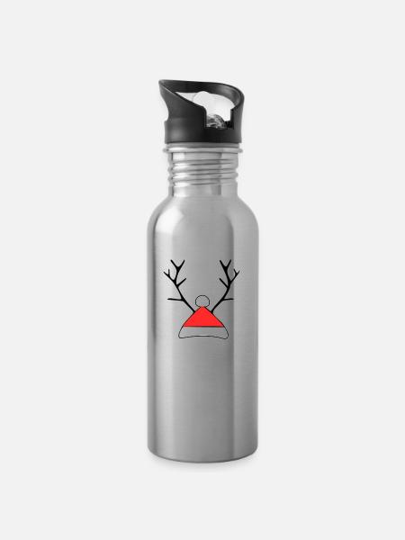 Christmas hat with antlers - Water bottle with straw - silver