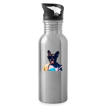 Drôle de chien avec la langue tendue - Gourde avec paille intégrée - argent clair - Droite