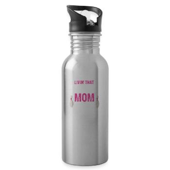 Livin' That Bowling MOM Life Cool Retro T-Shirt - Water bottle with straw - silver - Right