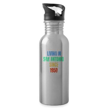 Retro Vintage Living in San Antonio since 1950 - Water bottle with straw - silver - Right