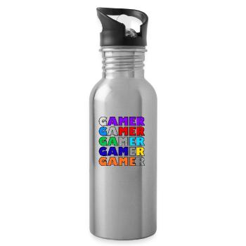 Mehrfarbiger weißer Retro-Gamer - Trinkflasche mit integriertem Trinkhalm - Lightsilver - Rechts