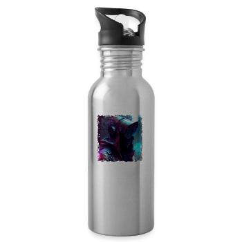 Sci-Fi Cyborg in the dark future of dystopia - Water bottle with straw - silver - Right