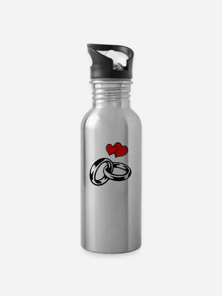 eheringe hearts - Trinkflasche mit integriertem Trinkhalm - Lightsilver