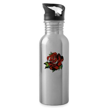 pink flower leaf 2 A - Water bottle with straw - silver - Right