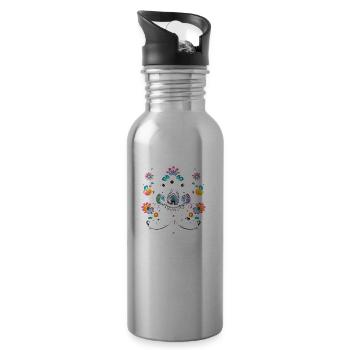 Der weiße Vintage-Vogel - Trinkflasche mit integriertem Trinkhalm - Lightsilver - Rechts