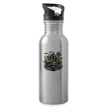 Mava futuristic city - Water bottle with straw - silver - Right