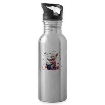 Katze Schlagzeuger Musik Schlagzeug Ägyptische Mau - Trinkflasche mit integriertem Trinkhalm - Lightsilver - Rechts