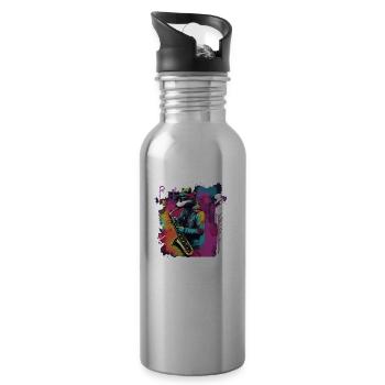 Waschbär Saxophon Jazz Musiker Saxophonist Swing - Trinkflasche mit integriertem Trinkhalm - Lightsilver - Rechts