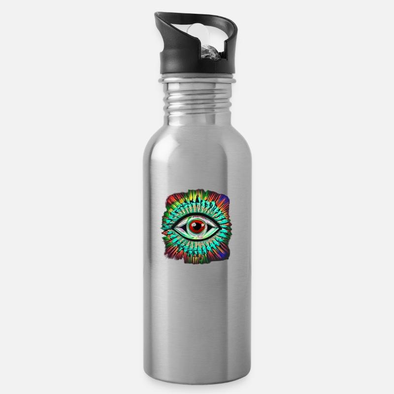 Oeil Psychédélique - Gourde avec paille intégrée - argent clair