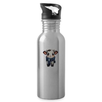 Kälbchen im Winter mit Schal - Trinkflasche mit integriertem Trinkhalm - Lightsilver - Rechts