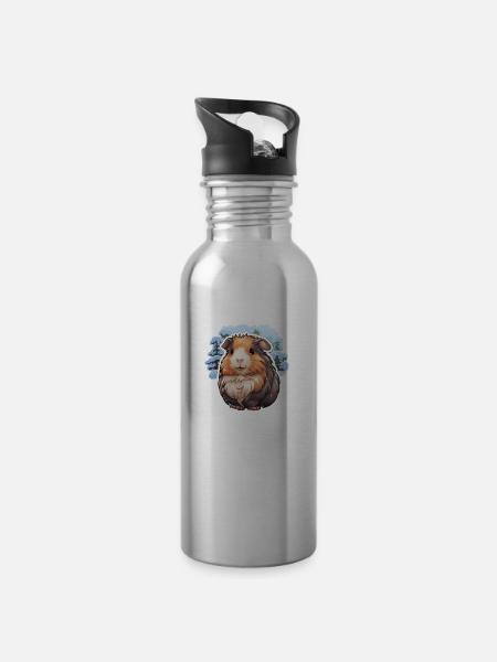 Winterliches Meerschwein - Trinkflasche mit integriertem Trinkhalm - Lightsilver