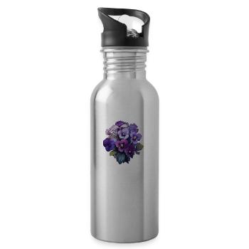 Pansy lots of flowers - Water bottle with straw - silver - Right