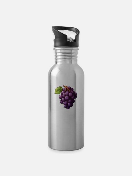 Weinreben dunkel - Trinkflasche mit integriertem Trinkhalm -