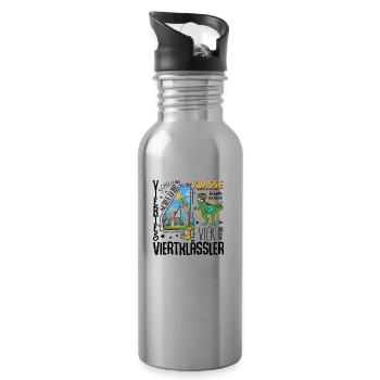 4th Grade Dino T-Rex - Water bottle with straw - silver - Right