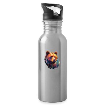 Bear colorful in the wild - Water bottle with straw - silver - Right