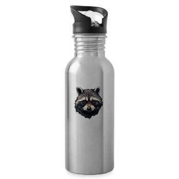 Raccoon head - Water bottle with straw - silver - Right
