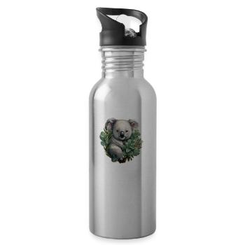 Koala with eucalyptus - Water bottle with straw - silver - Right