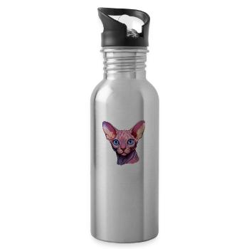 Sphynx-Katzenkopf - Trinkflasche mit integriertem Trinkhalm - Lightsilver - Rechts