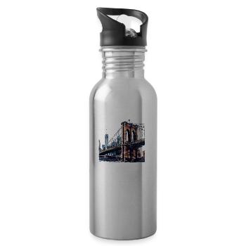 Die Brooklyn Bridge, ein Wahrzeichen New Yorks - Trinkflasche mit integriertem Trinkhalm - Lightsilver - Rechts