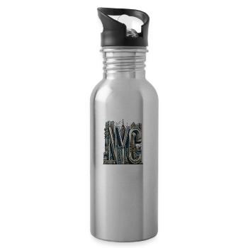 New York City, NYC, United States of America - Water bottle with straw - silver - Right