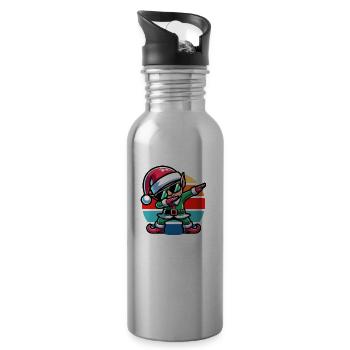 Dabbing Weihnachtself Vintage Sunset - Trinkflasche mit integriertem Trinkhalm - Lightsilver - Rechts