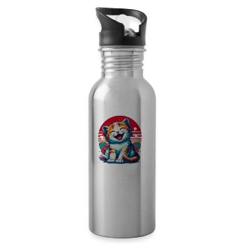 Adorable Happy Kitten - Water bottle with straw - silver - Right