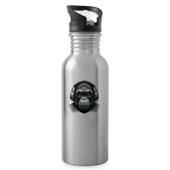 Gorilla with Headphones - Trinkflasche mit integriertem Trinkhalm - Lightsilver - Rechts