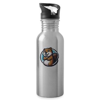 Beaver building there - Water bottle with straw - silver - Right