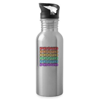PROUD gay pride 6 couleurs arc-en-ciel - Gourde avec paille intégrée - argent clair - Droite